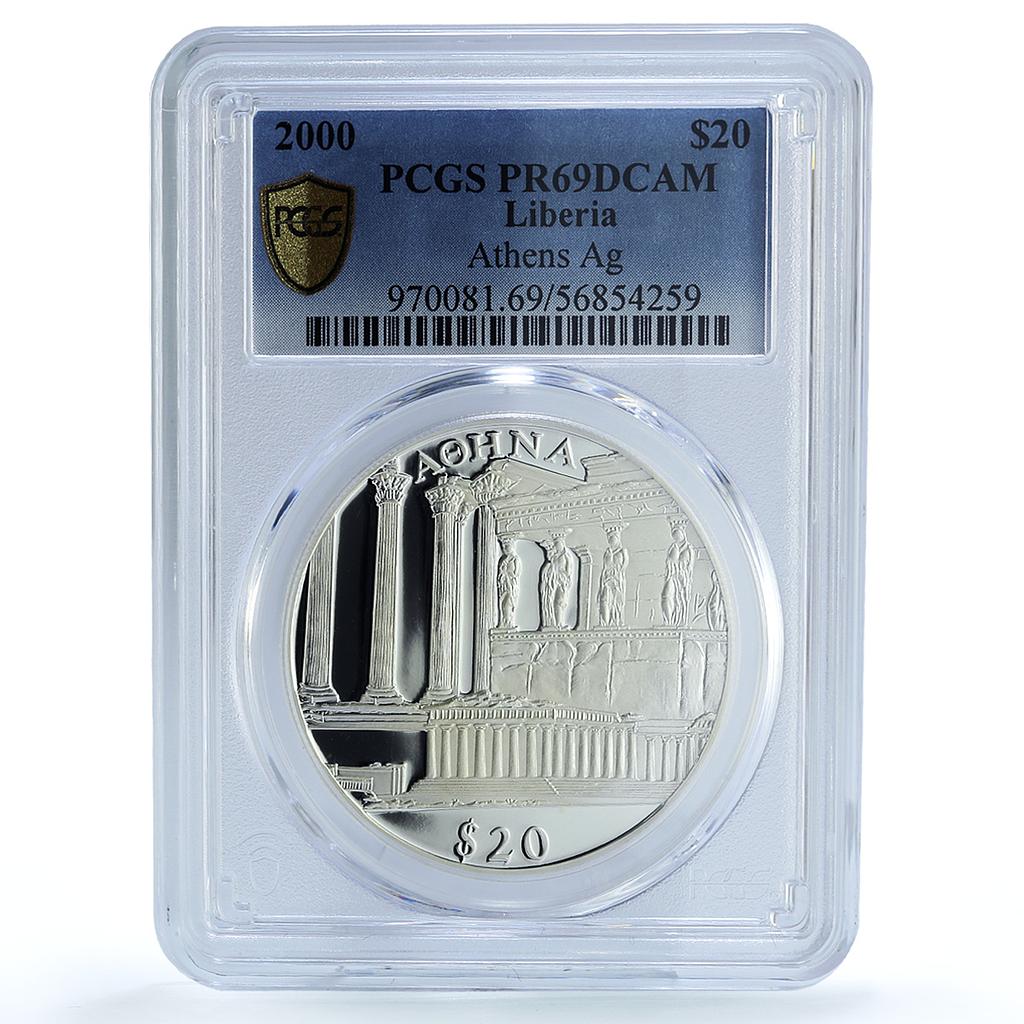 Liberia 20 dollars Athens Greece Architecture Temple PR 69 PCGS silver coin 2000 Liberia 20 dollars Athens Greece Architecture Temple PR 69 PCGS silver coin 2000
