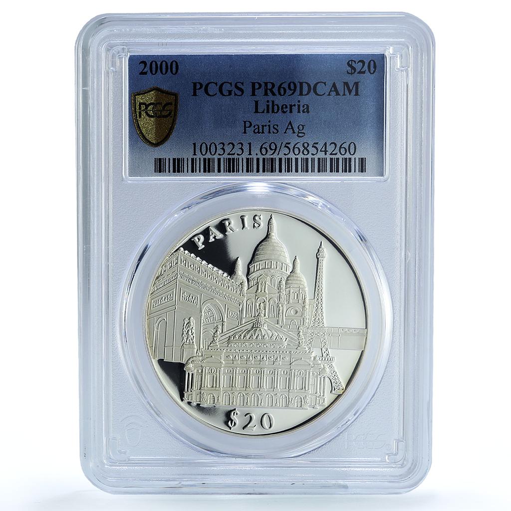 Liberia 20 dollars Paris France Architecture City PR 69 PCGS silver coin 2000 Liberia 20 dollars Paris France Architecture City PR 69 PCGS silver coin 2000