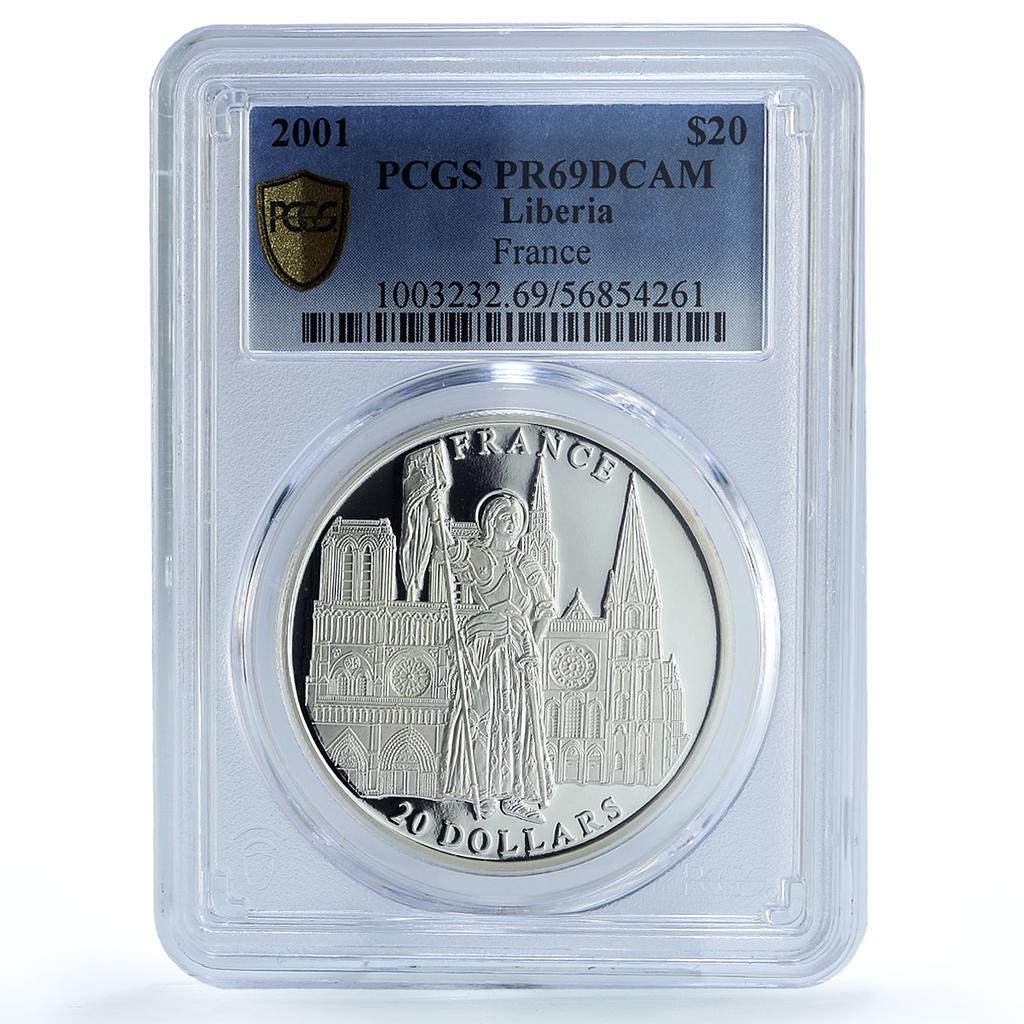 Liberia 20 dollars France KM-1248 Architecture Church PR69 PCGS silver coin 2001 Liberia 20 dollars France KM-1248 Architecture Church PR69 PCGS silver coin 2001
