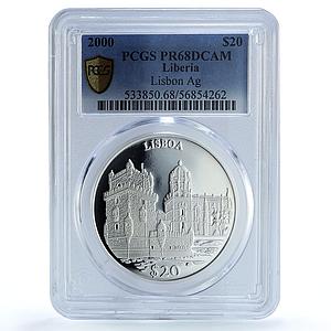 Liberia 20 dollars Lisbon Portugal Architecture City PR 68 PCGS silver coin 2000
