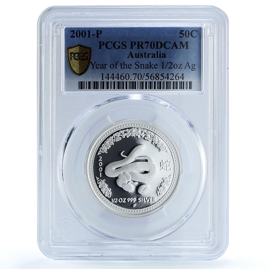 Australia 50 cents Year Snake KM-535 Lunar Series 1 PR 70 PCGS silver coin 2001 Australia 50 cents Year Snake KM-535 Lunar Series 1 PR 70 PCGS silver coin 2001