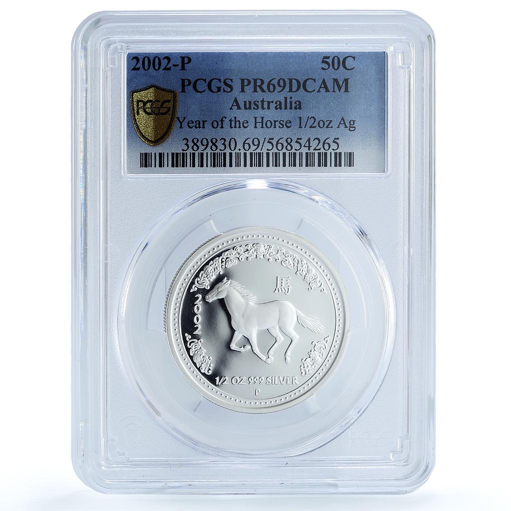 Australia 50 cents Year Horse KM-579 Lunar Series 1 PR 69 PCGS silver coin 2002 Australia 50 cents Year Horse KM-579 Lunar Series 1 PR 69 PCGS silver coin 2002