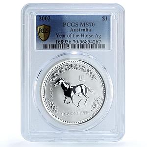 Australia 1 dollar Year Horse KM-580 Lunar Series 1 MS 70 PCGS silver coin 2002