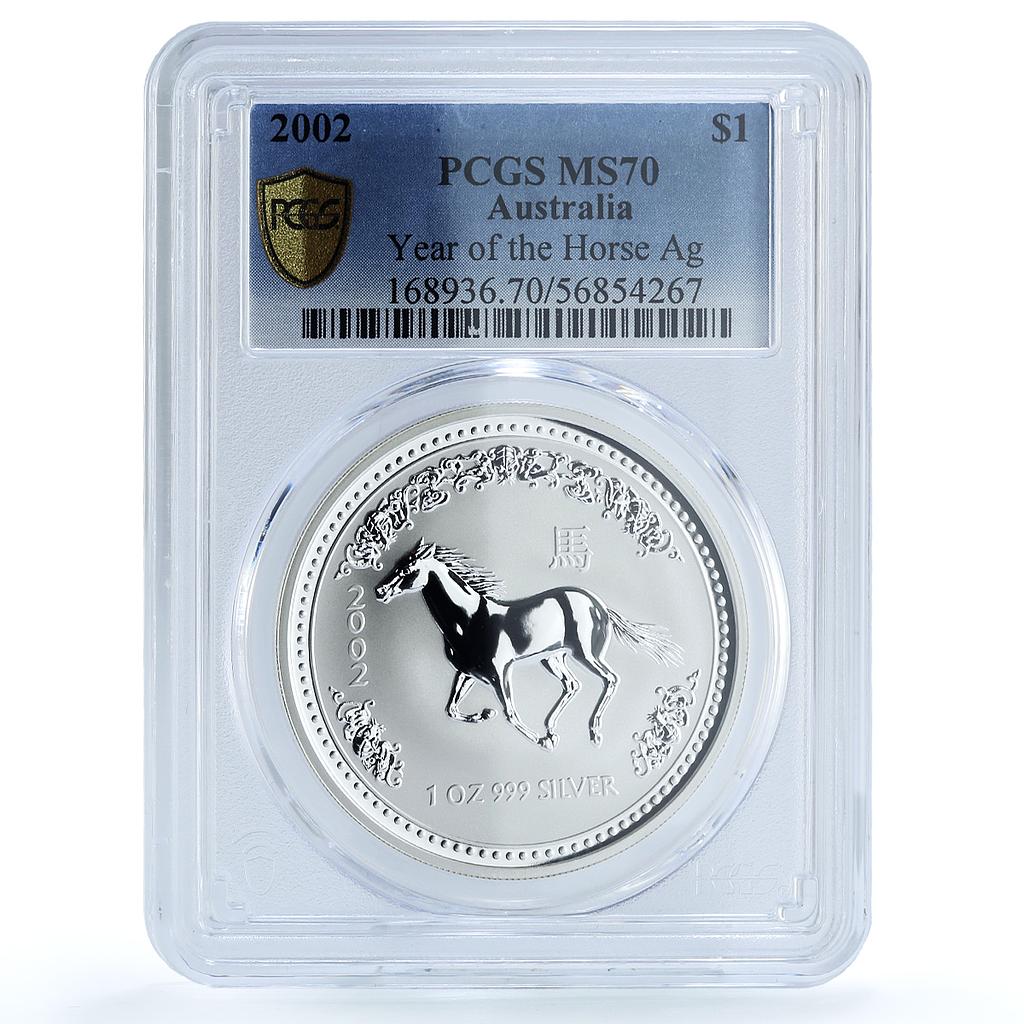Australia 1 dollar Year Horse KM-580 Lunar Series 1 MS 70 PCGS silver coin 2002