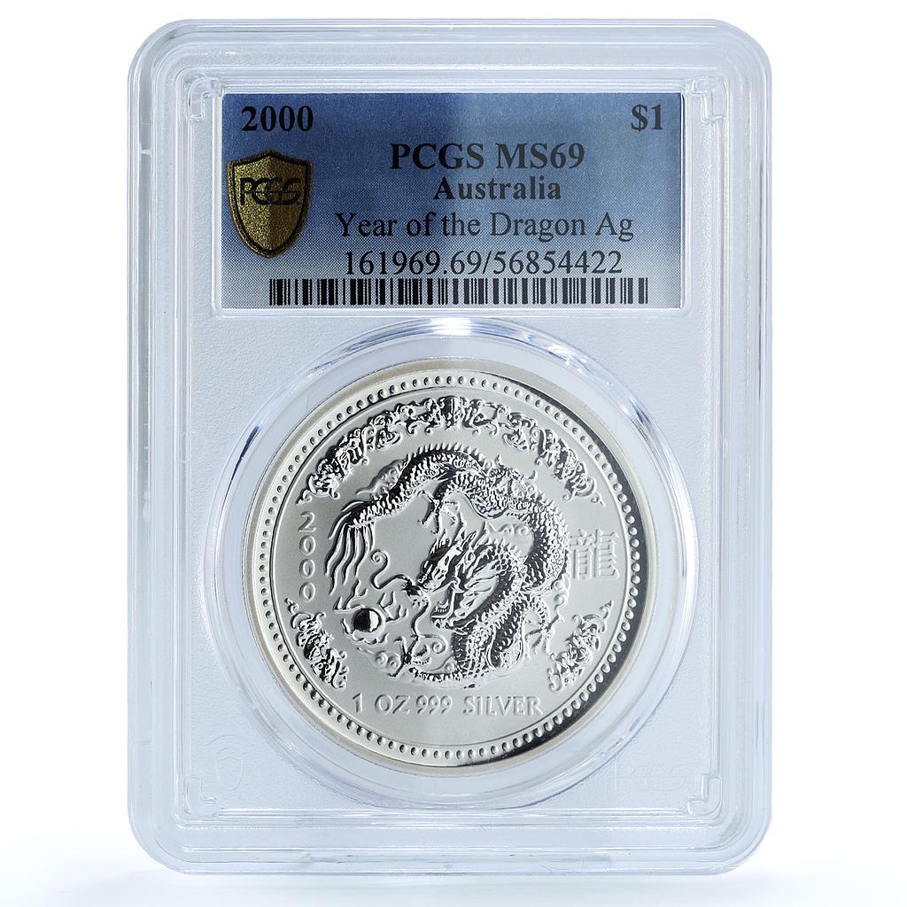 Australia 1 dollar Year Dragon KM-424 Lunar Series 1 MS 69 PCGS silver coin 2000 Australia 1 dollar Year Dragon KM-424 Lunar Series 1 MS 69 PCGS silver coin 2000