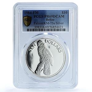 Belize 10 dollars Elizabeth II KM-75a Falcon Bird PR 69 PCGS silver coin 1984