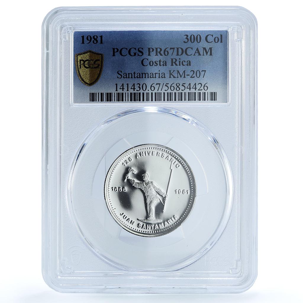 Costa Rica 300 colones Santamaria KM-207 Anniversary PR 67 PCGS silver coin 1981 Costa Rica 300 colones Santamaria KM-207 Anniversary PR 67 PCGS silver coin 1981
