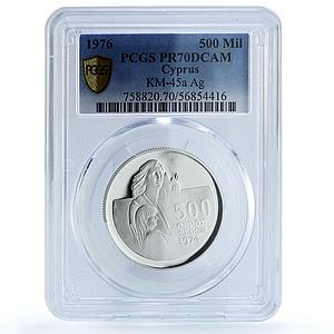 Cyprus 500 mils Refugee KM-45a Turkish Invasion PR 70 PCGS silver coin 1976
