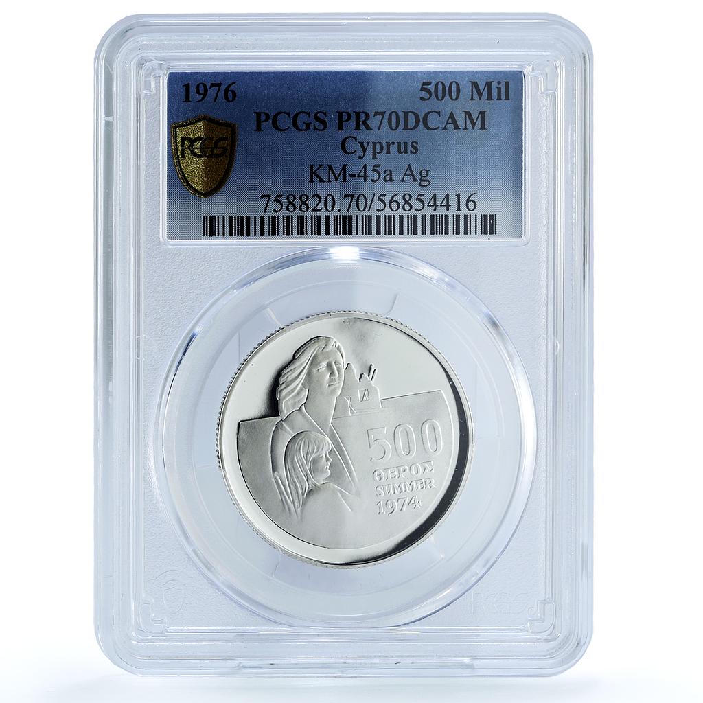 Cyprus 500 mils Refugee KM-45a Turkish Invasion PR 70 PCGS silver coin 1976 Cyprus 500 mils Refugee KM-45a Turkish Invasion PR 70 PCGS silver coin 1976