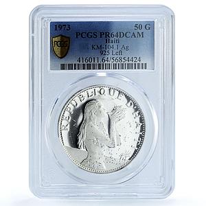 Haiti 50 gourdes Woman with Shell Mark Left KM-104.1 PR 64 PCGS silver coin 1973