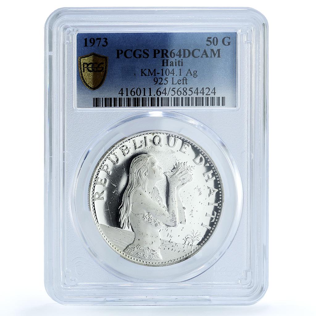 Haiti 50 gourdes Woman with Shell Mark Left KM-104.1 PR 64 PCGS silver coin 1973 Haiti 50 gourdes Woman with Shell Mark Left KM-104.1 PR 64 PCGS silver coin 1973