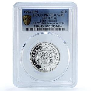 Isle of Man 10 pounds Mansell KM-345 Formula One Car PR 70 PCGS silver coin 1992