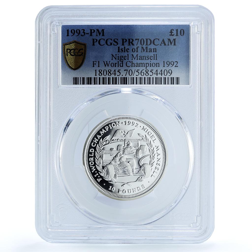 Isle of Man 10 pounds Mansell KM-345 Formula One Car PR 70 PCGS silver coin 1992 Isle of Man 10 pounds Mansell KM-345 Formula One Car PR 70 PCGS silver coin 1992