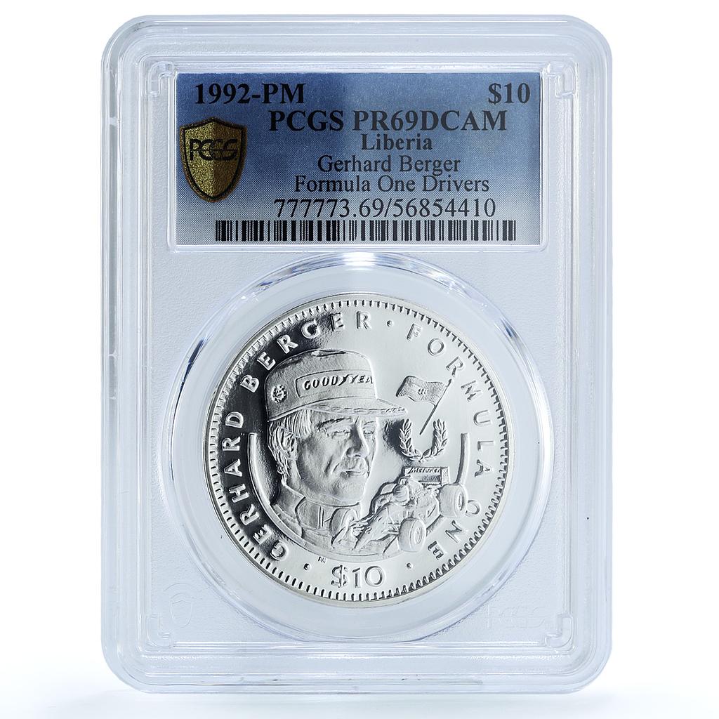 Liberia 10 dollars Berger KM-83 Formula One Car PR 69 PCGS silver coin 1992 Liberia 10 dollars Berger KM-83 Formula One Car PR 69 PCGS silver coin 1992