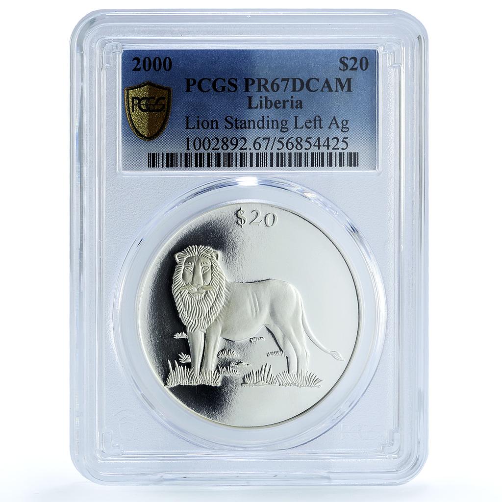 Liberia 20 dollars Lion Standing Left Fauna Cat PR 67 PCGS silver coin 2000 Liberia 20 dollars Lion Standing Left Fauna Cat PR 67 PCGS silver coin 2000