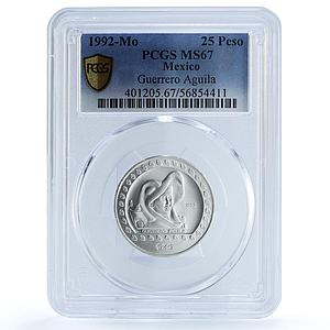 Mexico 25 pesos Guerrero Aguila KM-554 Precolombina Aztec MS67 PCGS Ag coin 1992
