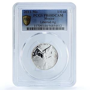 Mexico 1/4 onza Libertad Angel of Independence KM-611 PR68 PCGS silver coin 2011