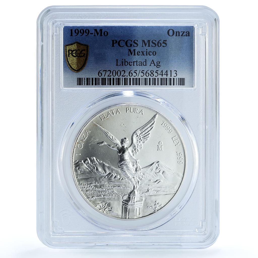Mexico 1 onza Libertad Angel of Independence KM-613 MS 65 PCGS silver coin 1999 Mexico 1 onza Libertad Angel of Independence KM-613 MS 65 PCGS silver coin 1999