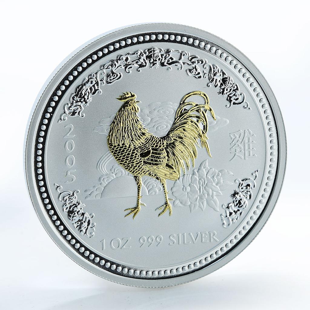 Australia 1 dollar Lunar Calendar I Year of the Rooster gilded silver coin 2005