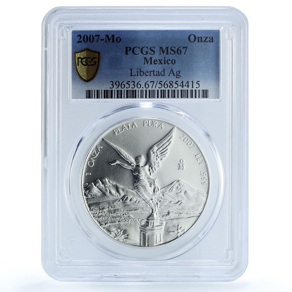 Mexico 1 onza Libertad Angel of Independence KM-639 MS 67 PCGS silver coin 2007 Mexico 1 onza Libertad Angel of Independence KM-639 MS 67 PCGS silver coin 2007