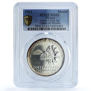 Mexico Quetzalcoatl Teotihuacan Grove-1126a MS 63 PCGS silver medal 1962