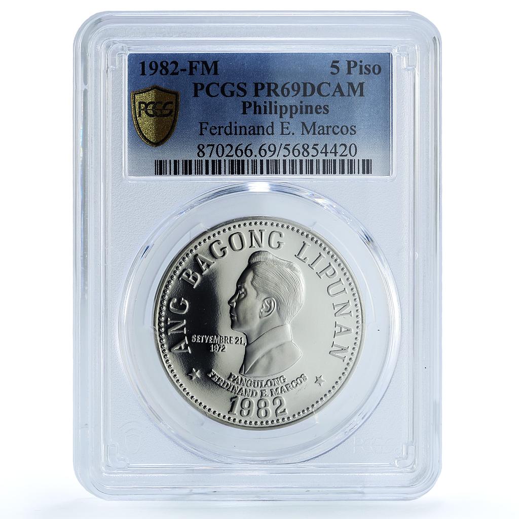 Philippines 5 piso New Society KM-210.2 Marcos PR 69 PCGS nickel coin 1982 Philippines 5 piso New Society KM-210.2 Marcos PR 69 PCGS nickel coin 1982
