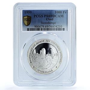 Chad 1000 francs Stonehenge Rare Matte Variety PR 69 PCGS silver coin 1999