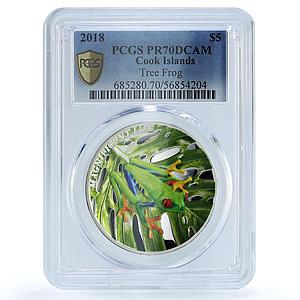 Cook Islands 5 dollars Tree Frog KM-2679 Magnificient Life PR 70 PCGS coin 2018