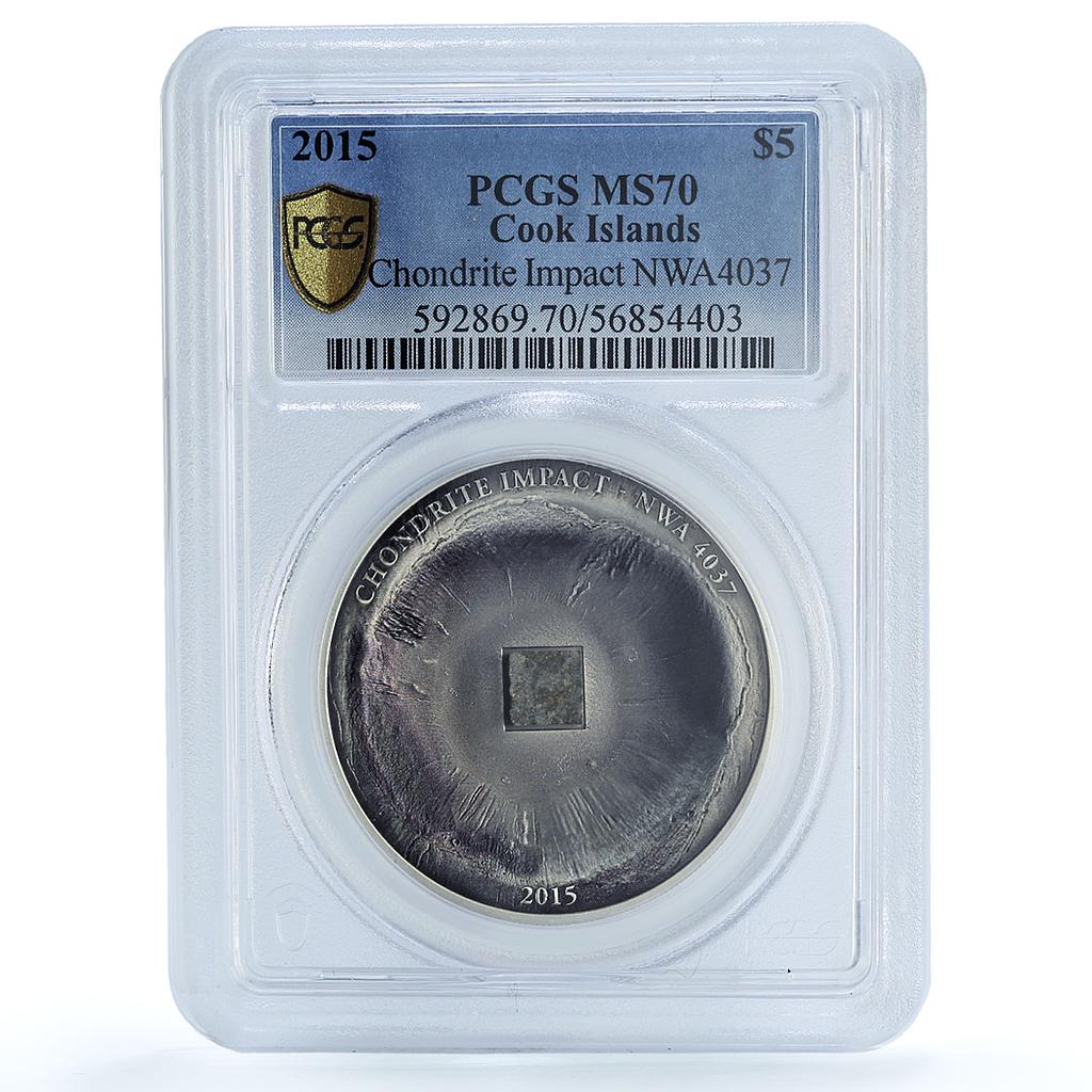 Cook Islands 5 dollars Chondrite Impact Meteorite MS 70 PCGS silver coin 2015 Cook Islands 5 dollars Chondrite Impact Meteorite MS 70 PCGS silver coin 2015