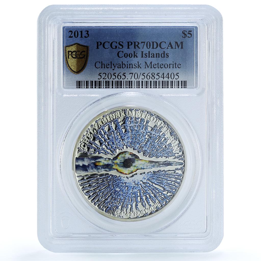 Cook Islands 5 dollars Chelyabinsk Meteorite Space PR 70 PCGS silver coin 2013 Cook Islands 5 dollars Chelyabinsk Meteorite Space PR 70 PCGS silver coin 2013