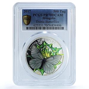 Mongolia 500 togrog Aporia Crataegi KM-365 Butterfly PR 70 PCGS silver coin 2017