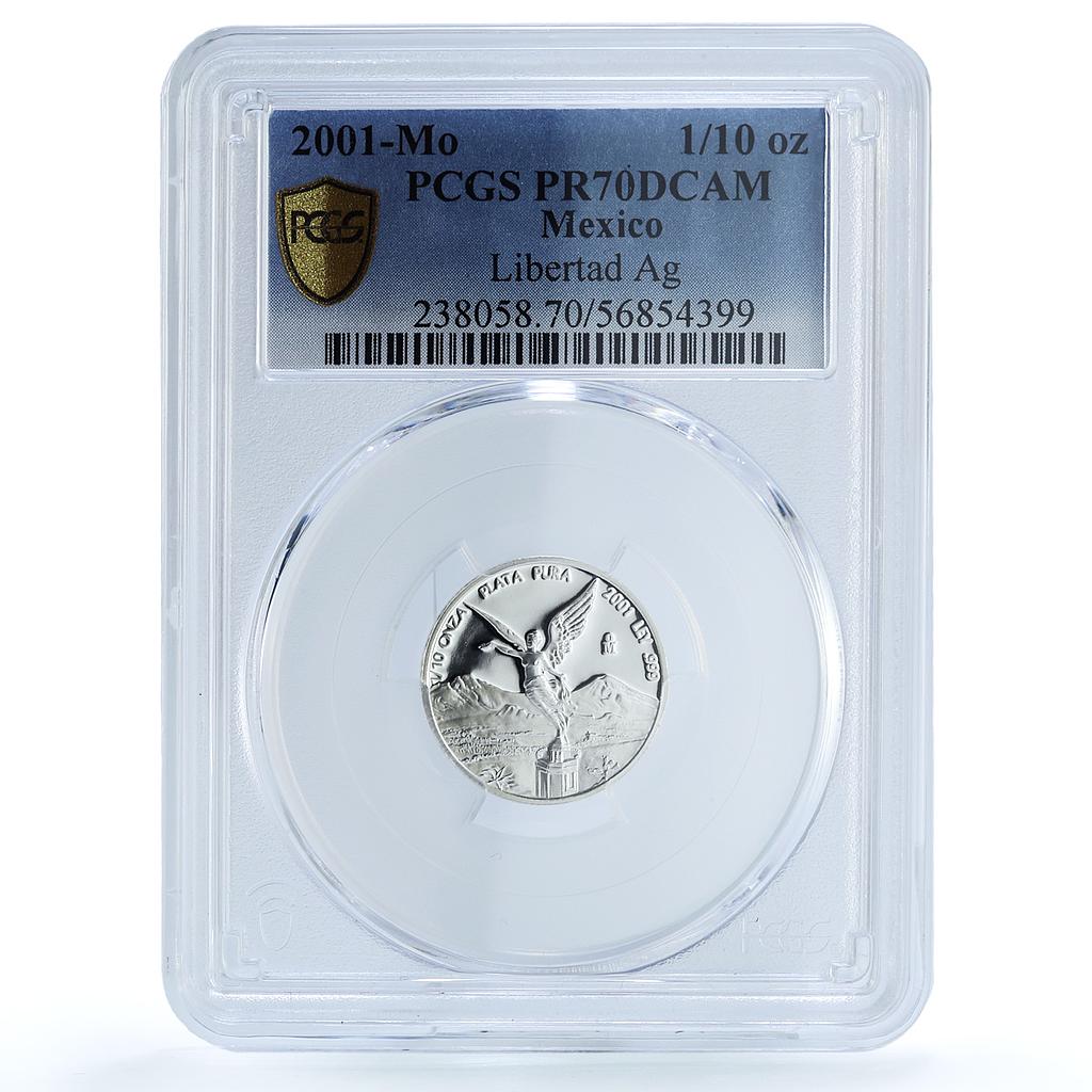 Mexico 1/10 onza Libertad Angel Independence KM-610 PR 70 PCGS silver coin 2001 Mexico 1/10 onza Libertad Angel Independence KM-610 PR 70 PCGS silver coin 2001
