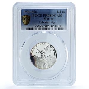 Mexico 1/4 onza Libertad Angel of Independence KM-611 PR68 PCGS silver coin 1996