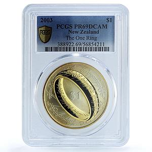 New Zealand 1 dollar One Ring Gilt KM-141a Lord of Rings PR 69 PCGS Ag coin 2003