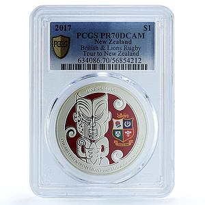 New Zealand 1 dollar British Irish Lions Rugby KM-387 PR70 PCGS silver coin 2017