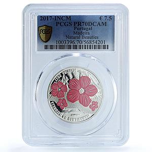 Portugal 7,5 euros Madeira KM-879a Ibero-American Flower PR 70 PCGS Ag coin 2017