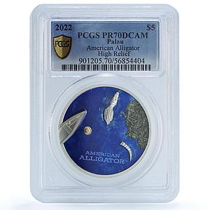 Palau 5 dollars Alligator KM-938 Crocodile Ship PR 70 PCGS silver coin 2022