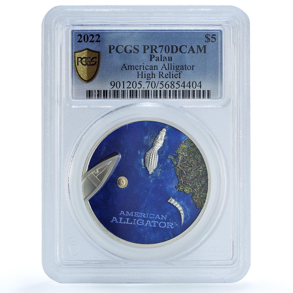 Palau 5 dollars Alligator KM-938 Crocodile Ship PR 70 PCGS silver coin 2022 Palau 5 dollars Alligator KM-938 Crocodile Ship PR 70 PCGS silver coin 2022