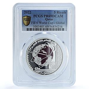 Qatar 5 riyals Global Football World Cup KM-108 PR 69 PCGS silver coin 2022