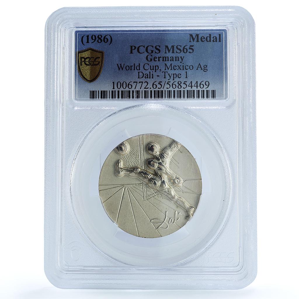 Germany Football World Cup Mexico Dali Type 1 Matte MS 65 PCGS silver medal 1986
