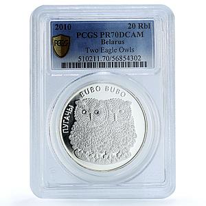 Belarus 20 roubles Eagle Owls KM-279 Fauna Bird PR 70 PCGS silver coin 2010