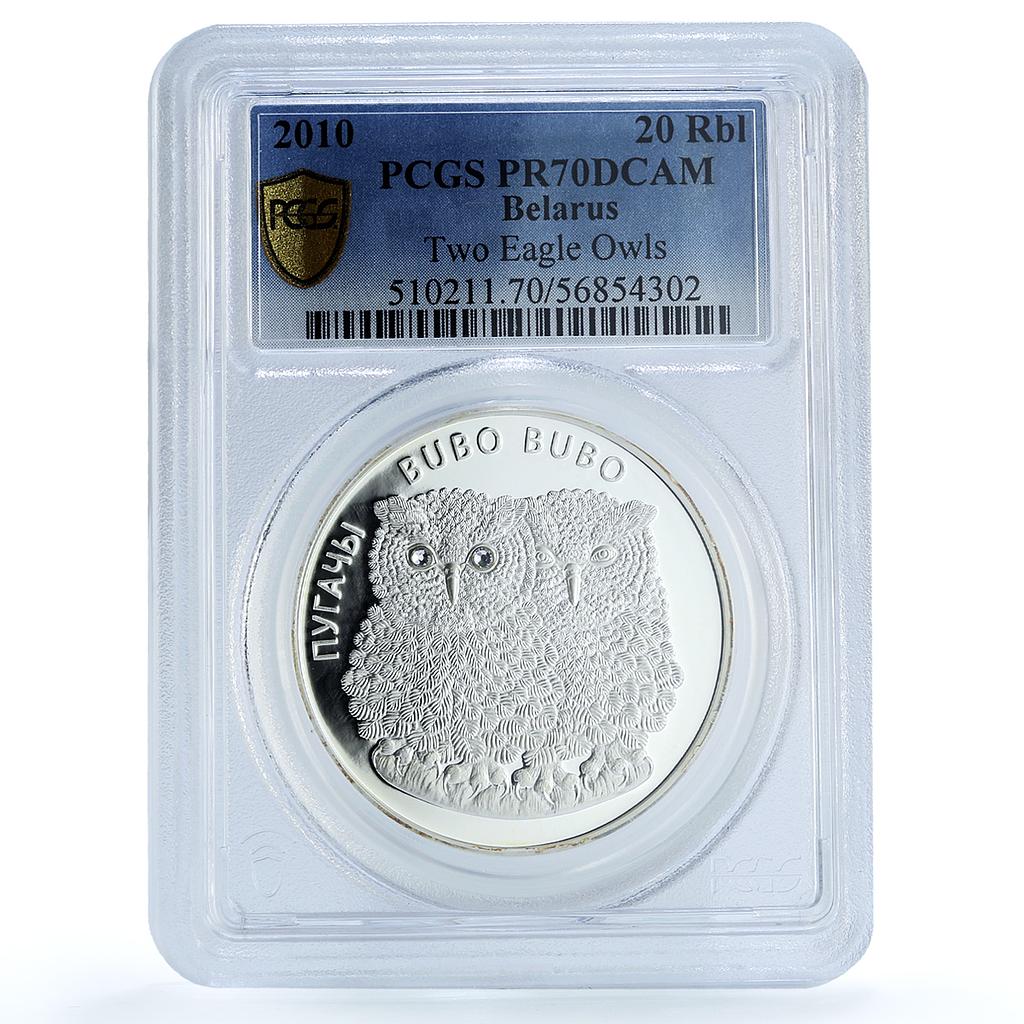 Belarus 20 roubles Eagle Owls KM-279 Fauna Bird PR 70 PCGS silver coin 2010 Belarus 20 roubles Eagle Owls KM-279 Fauna Bird PR 70 PCGS silver coin 2010