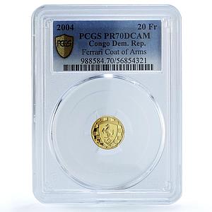 Congo Democratic 20 francs Ferrari KM-144 Logo Horse PR 70 PCGS gold coin 2004