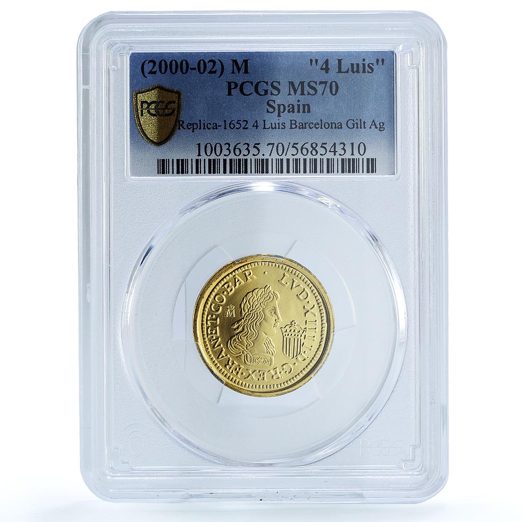 Spain Barcelona 4 Luises 1652 Restrike Gilt MS 70 PCGS silver coin 2000-02 M Spain Barcelona 4 Luises 1652 Restrike Gilt MS 70 PCGS silver coin 2000-02 M