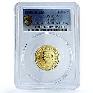 Spain Isabel II 100 Reales 1855 Restrike Gilt MS 68 PCGS silver coin 2000-02 M