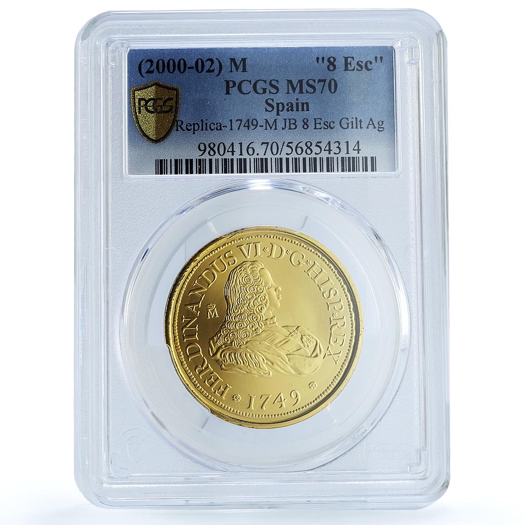Spain Fernando VI 8 Escudos 1749 JB Restrike Gilt MS 70 PCGS silver coin 2000-02 Spain Fernando VI 8 Escudos 1749 JB Restrike Gilt MS 70 PCGS silver coin 2000-02