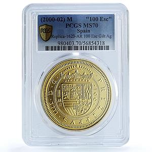 Spain Philip IV 100 Escudos 1623 Restrike Gilt MS 70 PCGS silver coin 2000-02 M