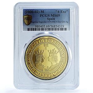 Spain Reyes Catolicos 4 Excelente 1474 Restrike Gilt MS 69 PCGS silver coin 2000