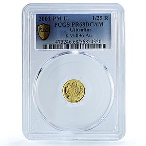 Gibraltar 1/25 royal Cherubs KM-896 Religion Angels PR 68 PCGS gold coin 2001