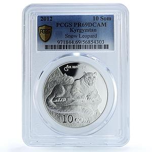 Kyrgyzstan 10 som Snow Leopard KM-53 Fauna Cat PR 69 PCGS silver coin 2012